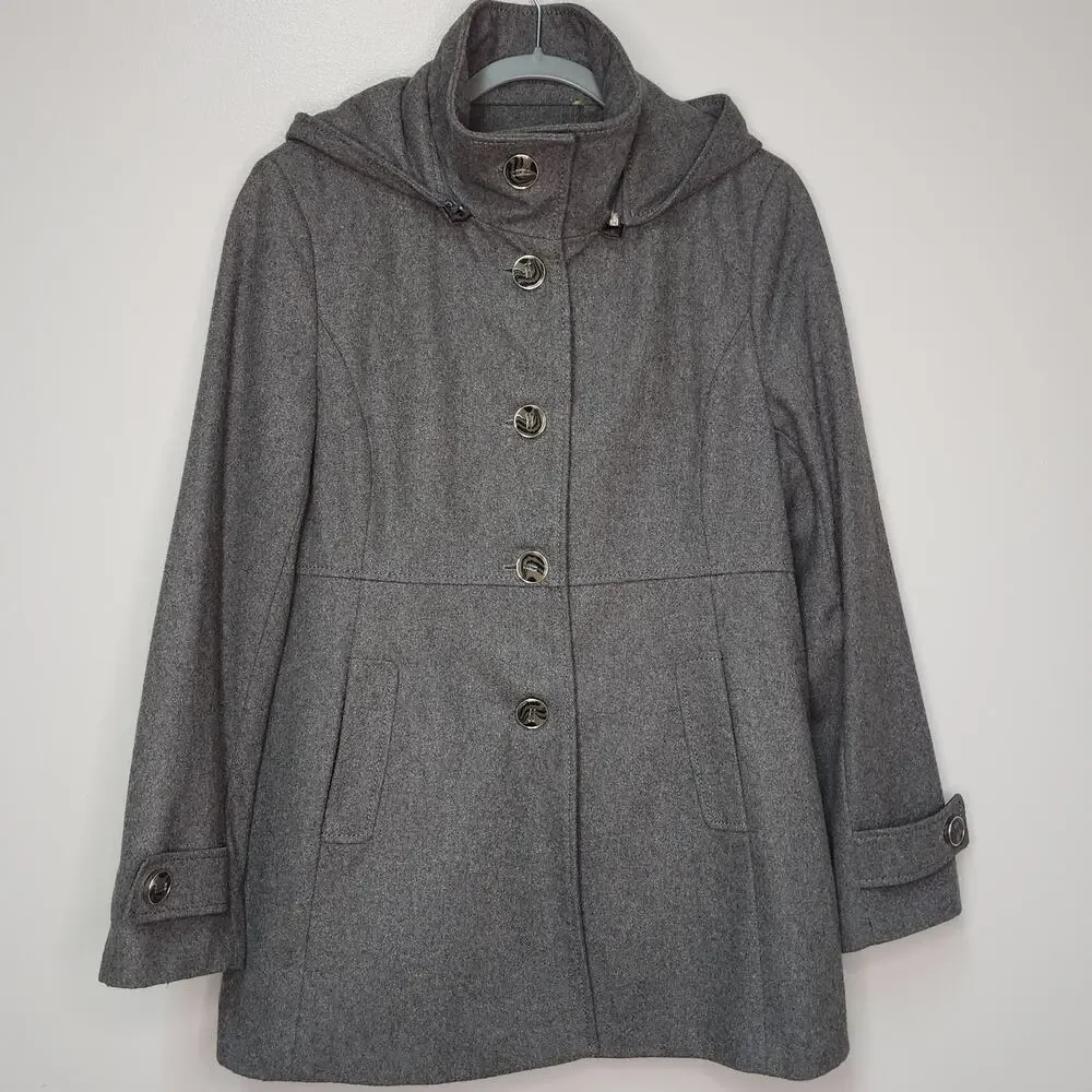 Womens Kenneth Cole Reaction Wool Coat size 14 Removable Hood